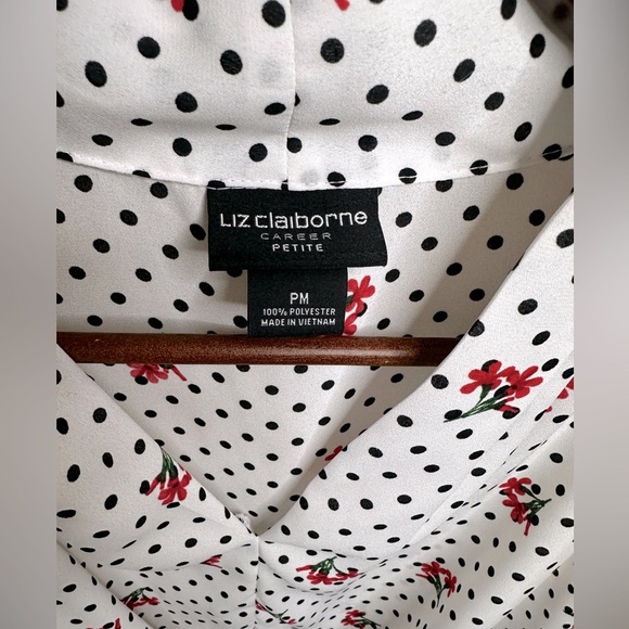 Liz Claiborne Tank Blouse Polka Dot with Red Flowers Size MP - Picture 4 of 4